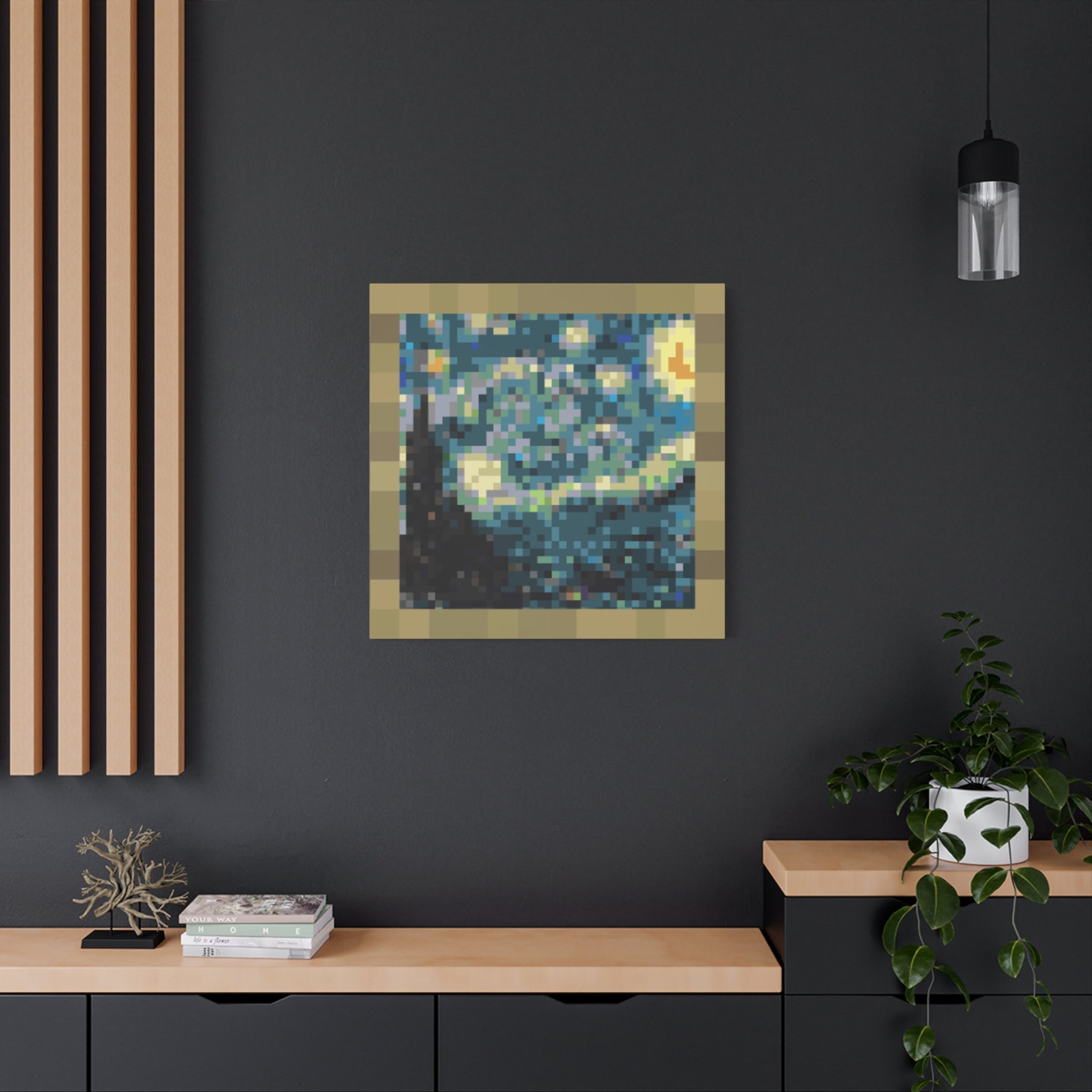 Starry Night Pixel-Style Matte Canvas Print