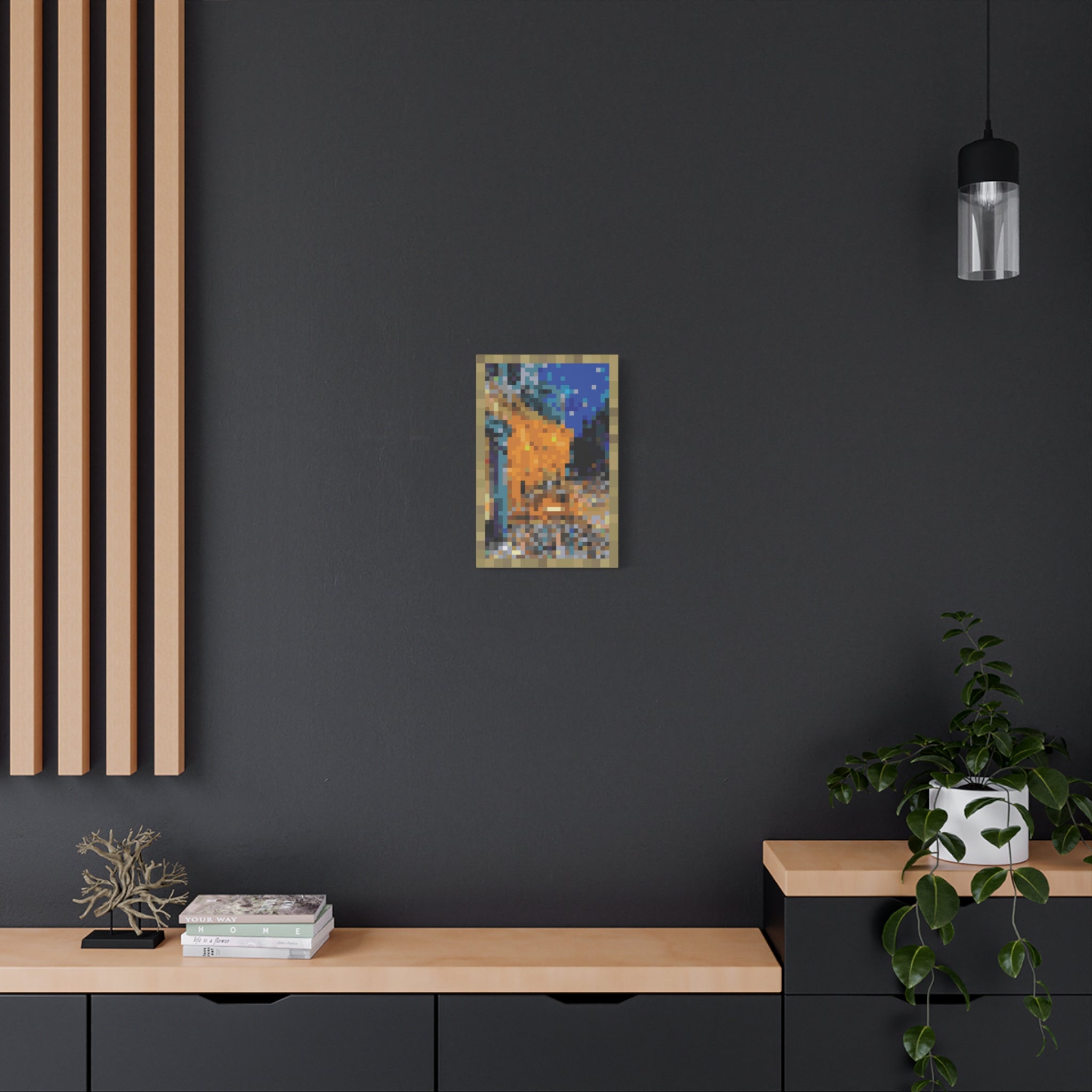 Cafe Terrace at Night Pixel-Style Matte Canvas Print