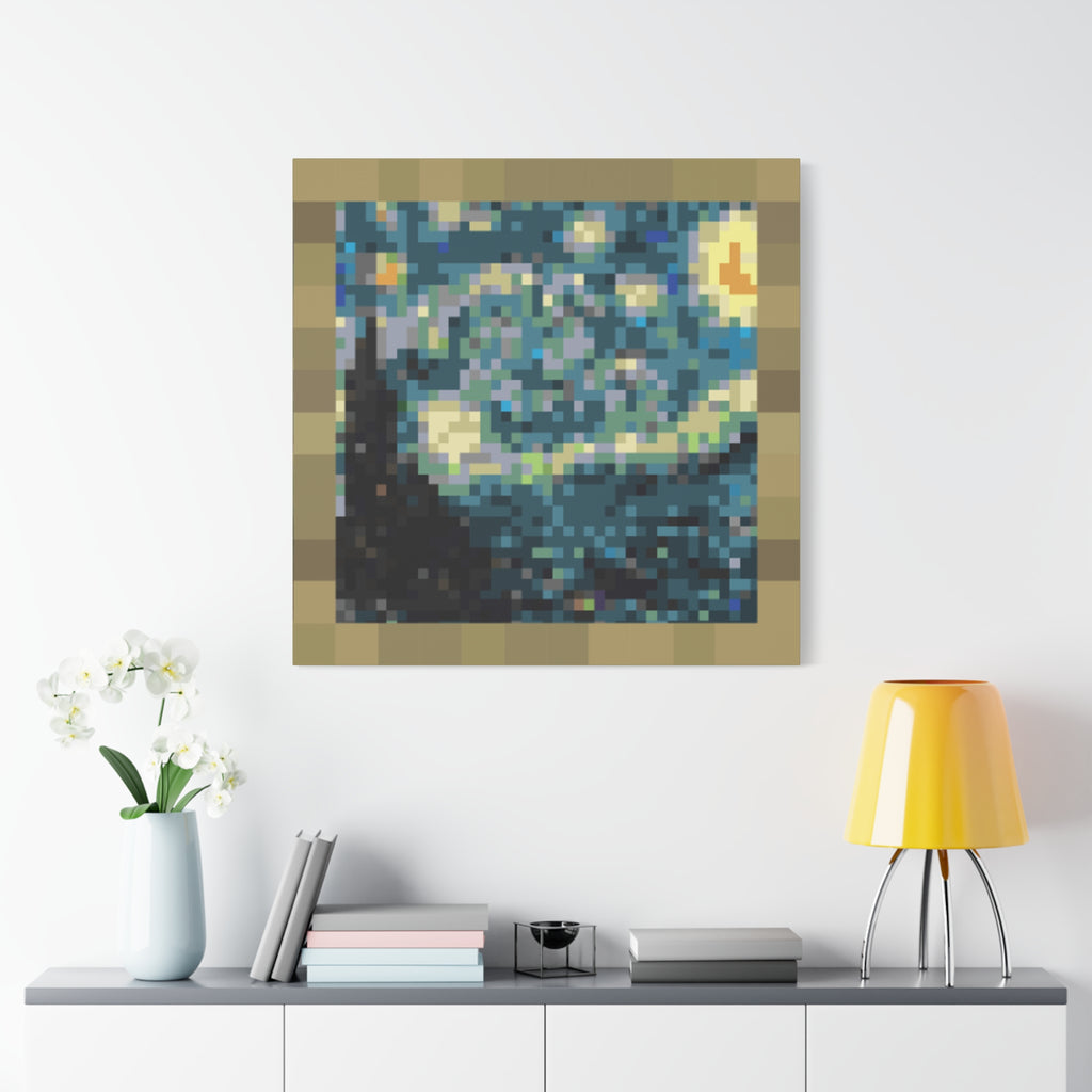 Starry Night Pixel-Style Matte Canvas Print