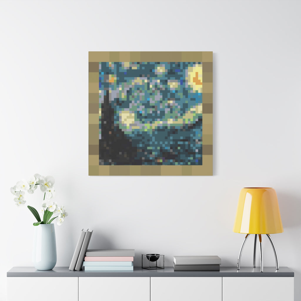 Starry Night Pixel-Style Matte Canvas Print