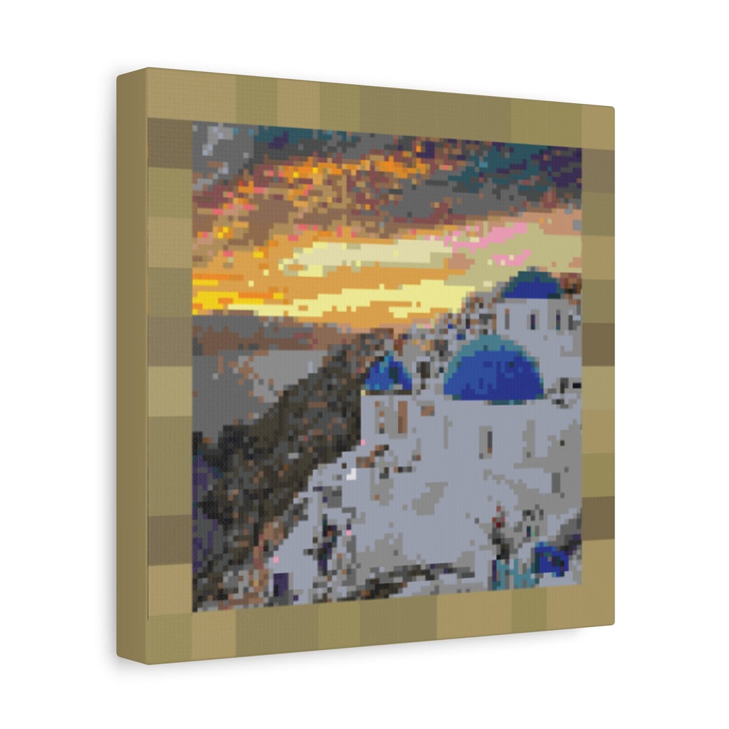 Santorini Sunset Pixel-Style Matte Canvas Print