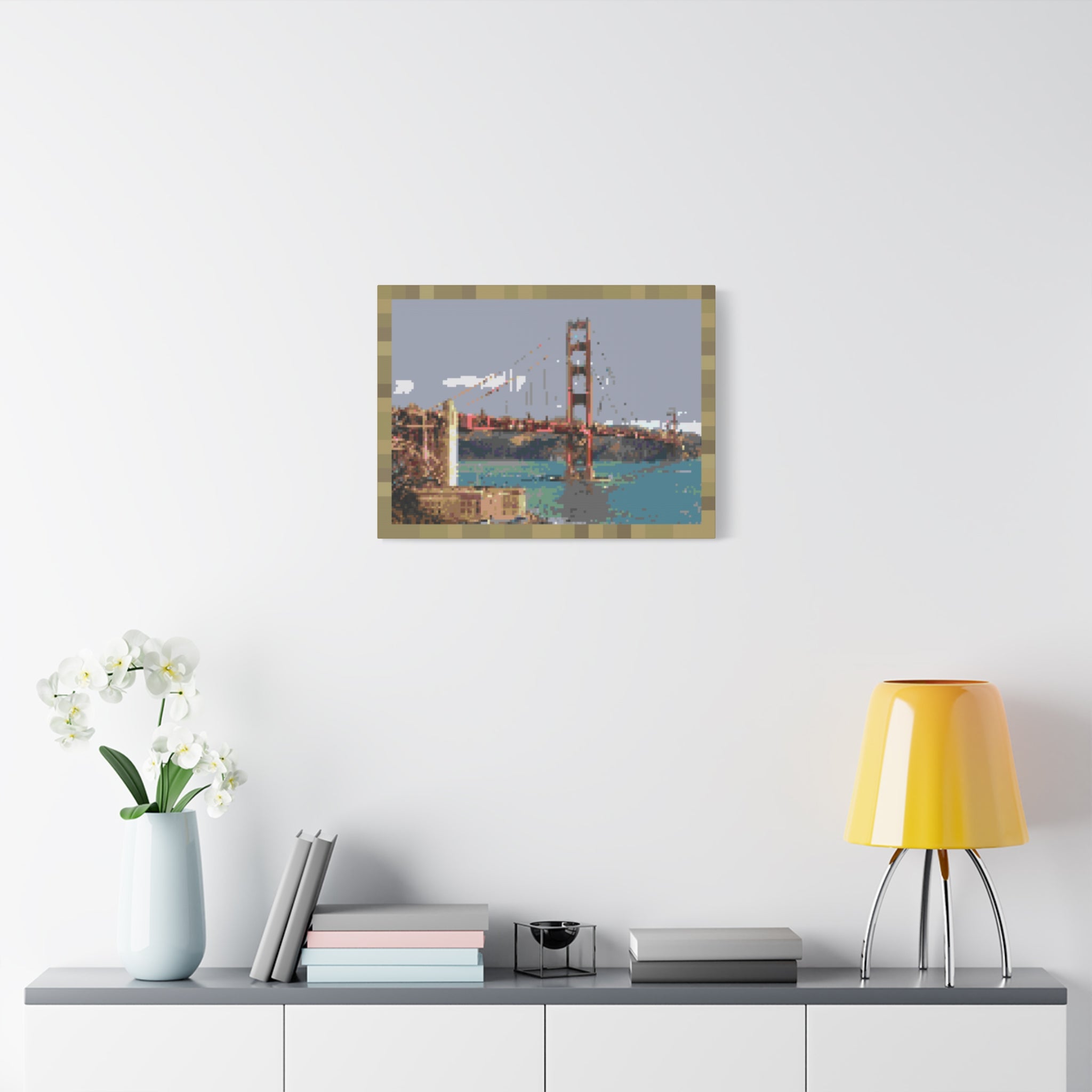 Golden Gate Bridge Pixel-Style Matte Canvas Print
