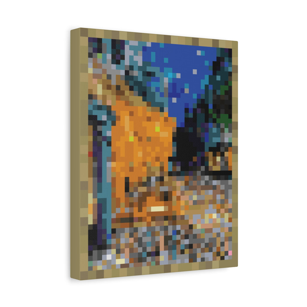 Cafe Terrace at Night Pixel-Style Matte Canvas Print