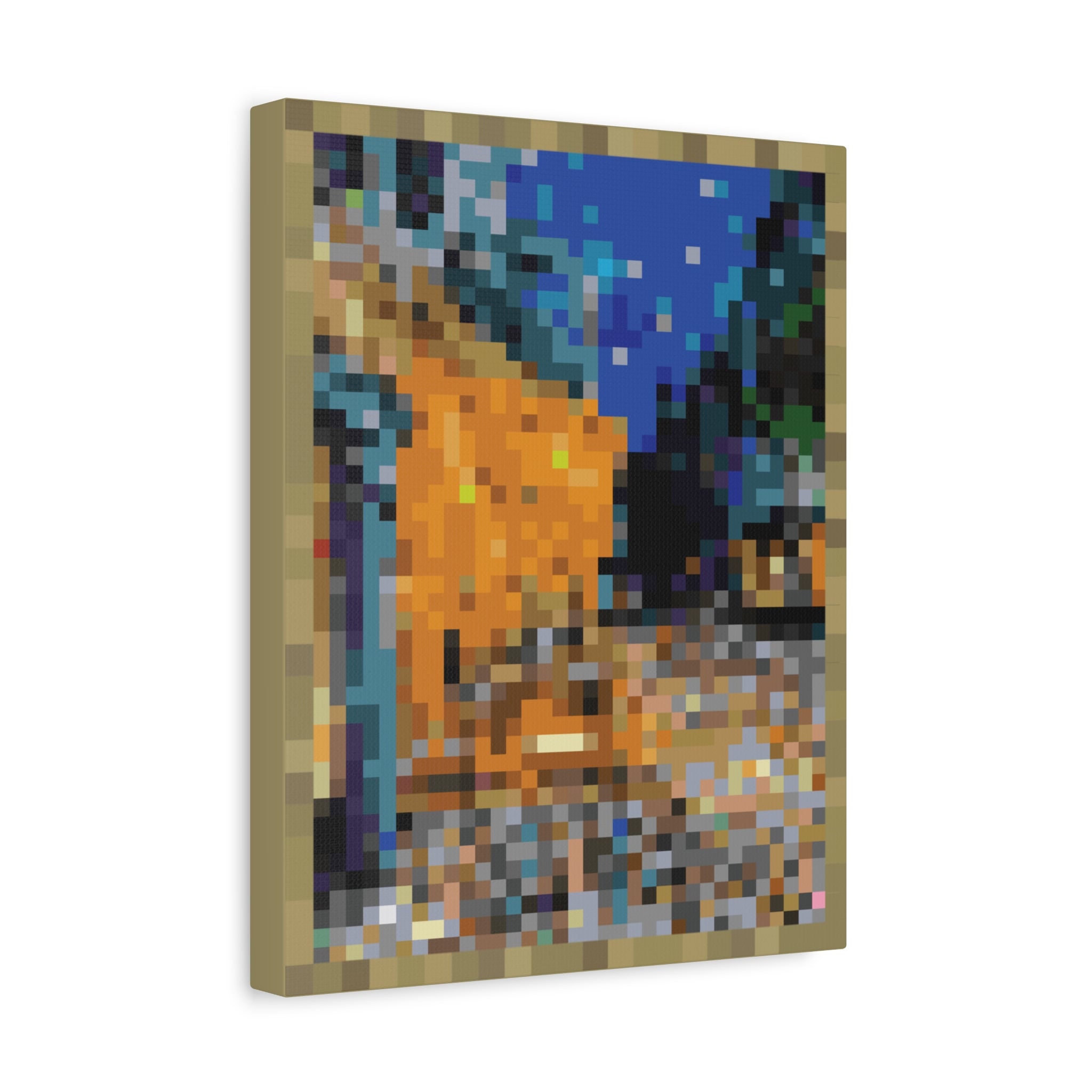 Cafe Terrace at Night Pixel-Style Matte Canvas Print